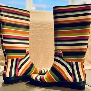 Coach Pammie Legacy Stripe Design Rain Boot Size 9